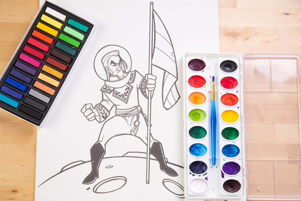 Superheroes coloring canvas + Watercolor Paint Pack